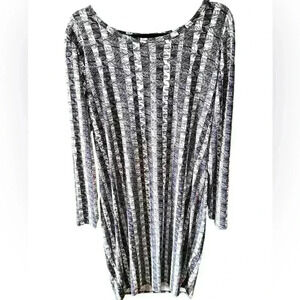 Lularoe 2X black& white strip Debbie long sleeve sheath dress with feathers! NWT